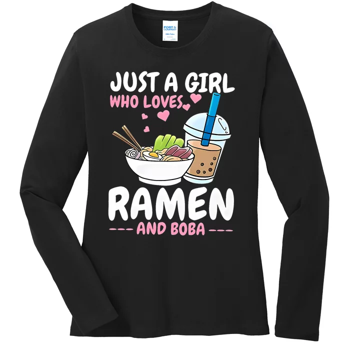 Just A Girl Who Loves Ramen And Boba Bubble Tea Tea Japanese Ladies Long Sleeve Shirt