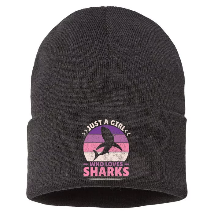 Just A Girl Who Loves Sharks Lover Shark Stuff Funny Shark Sustainable Knit Beanie