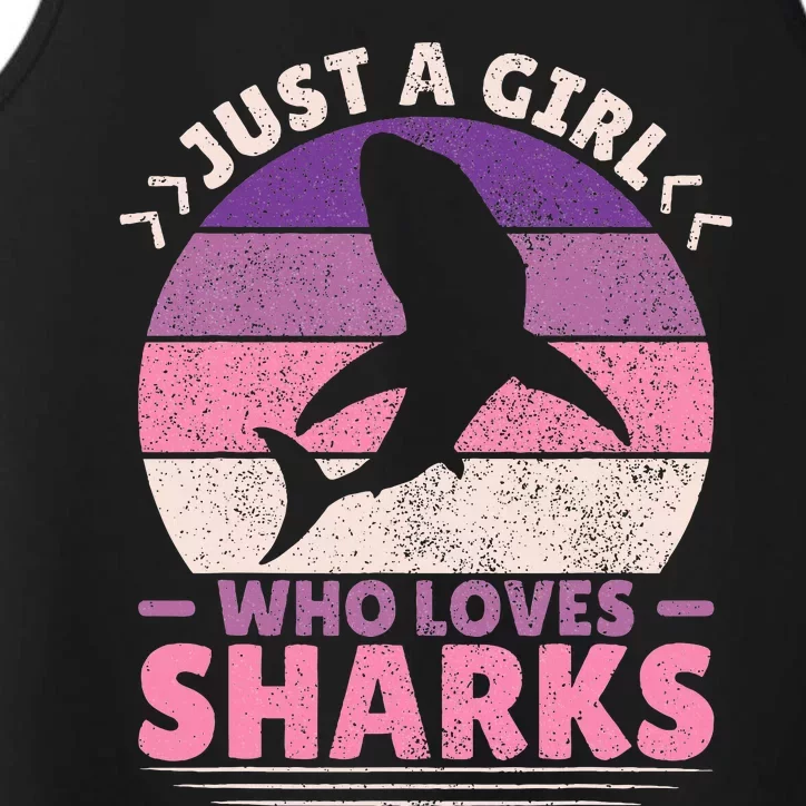 Just A Girl Who Loves Sharks Lover Shark Stuff Funny Shark Performance Tank