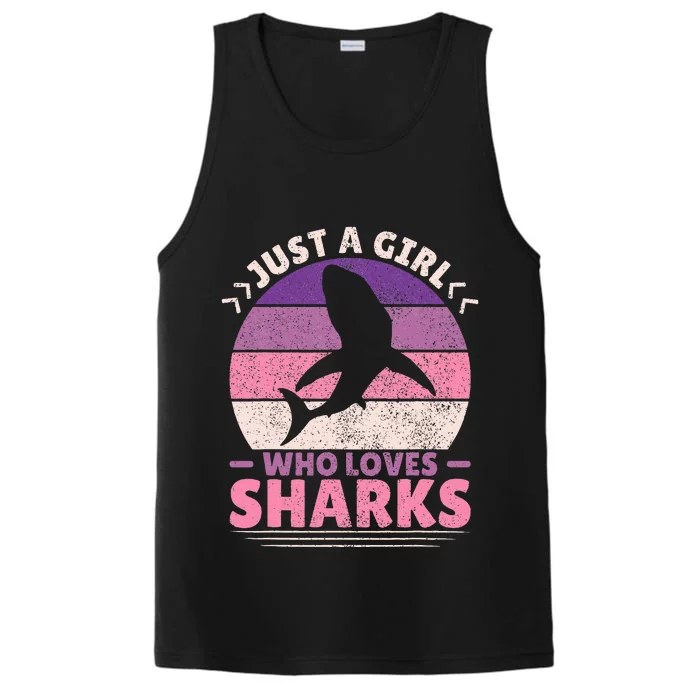 Just A Girl Who Loves Sharks Lover Shark Stuff Funny Shark Performance Tank