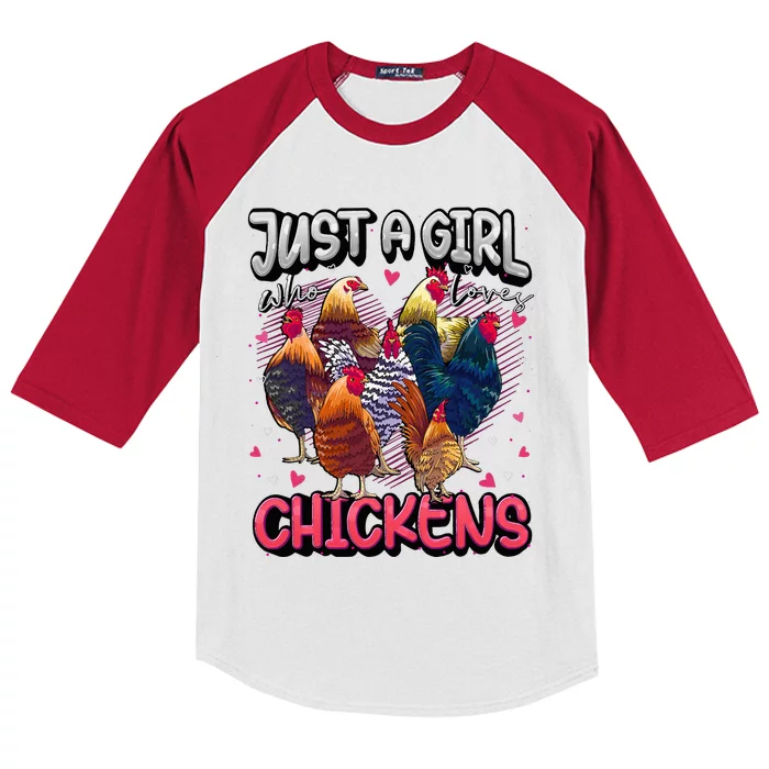 Just A Girl Who Loves Chickens Cute Chicken Lover Farmers Kids Colorblock Raglan Jersey