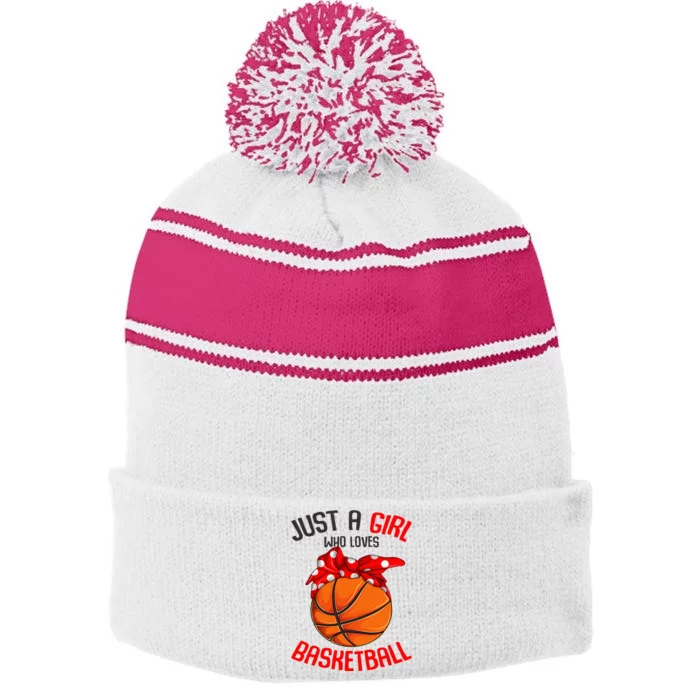 Just a Girl who Loves Basketball Stripe Pom Pom Beanie