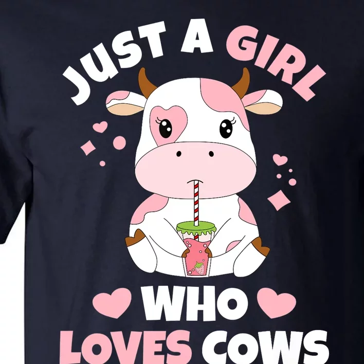 Just A Girl Who Loves Cows Cute Strawberry Cow Cowgirl Print Tall T-Shirt