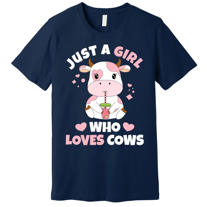 Just A Girl Who Loves Cows Cute Strawberry Cow Cowgirl Print Premium T-Shirt