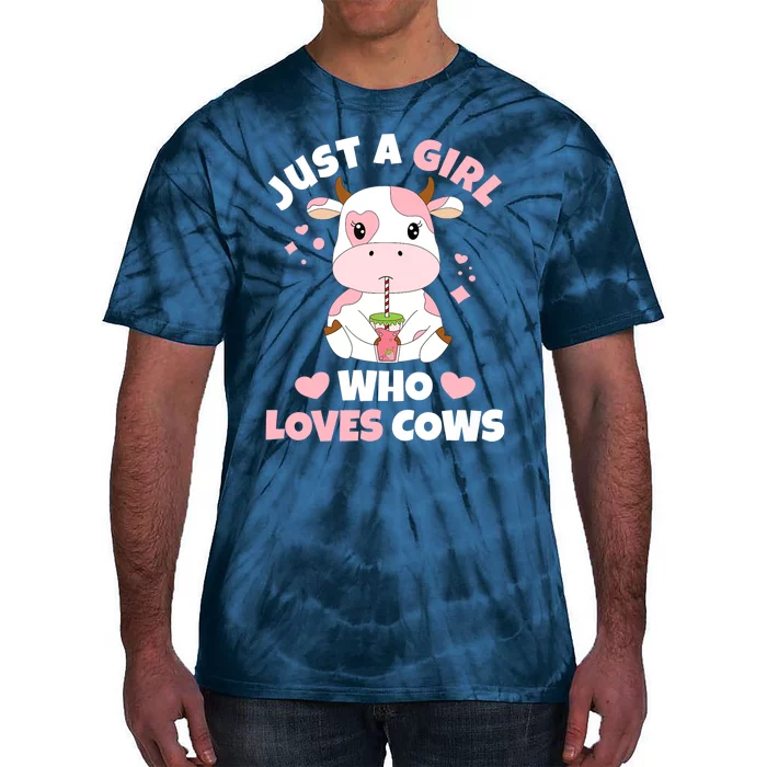 Just A Girl Who Loves Cows Cute Strawberry Cow Cowgirl Print Tie-Dye T-Shirt