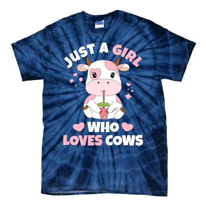 Just A Girl Who Loves Cows Cute Strawberry Cow Cowgirl Print Tie-Dye T-Shirt