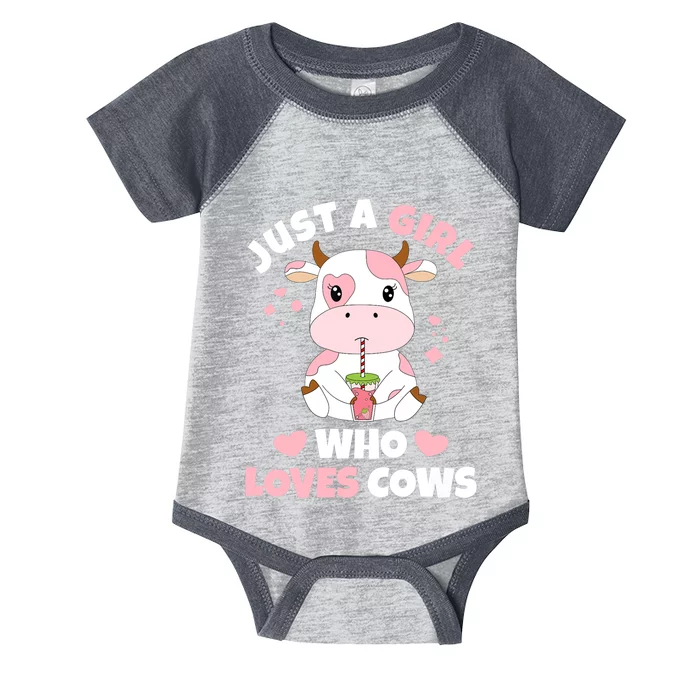 Just A Girl Who Loves Cows Cute Strawberry Cow Cowgirl Print Infant Baby Jersey Bodysuit