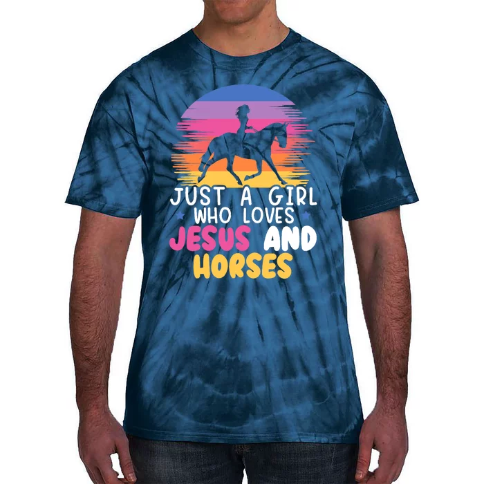 Just A Girl Who Loves Jesus And Horses Equestrian Christian Tie-Dye T-Shirt