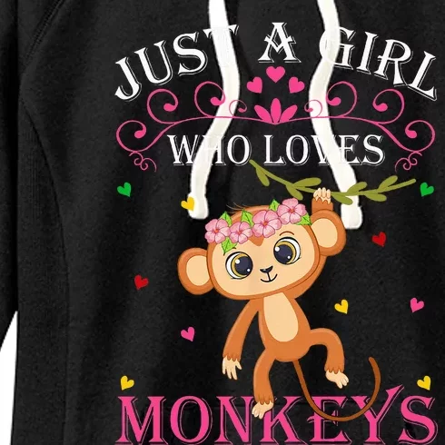 Just A Girl Who Loves Monkeys Cute Monkey Lover Kids Women's Fleece Hoodie