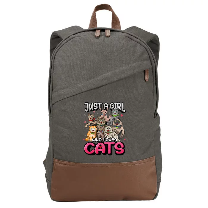 Just A Girl Who Loves Cats Cute Cat Lover Cat Mom Cotton Canvas Backpack