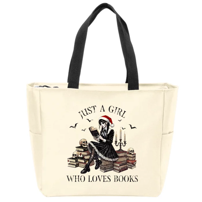 Just A Girl Who Loves Books Halloween Skeleton Christmas Zip Tote Bag