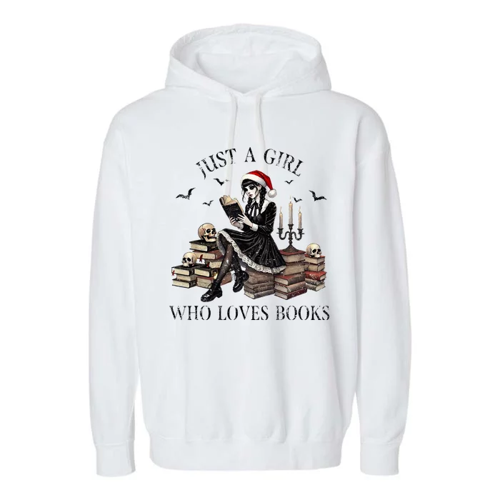 Just A Girl Who Loves Books Halloween Skeleton Christmas Garment-Dyed Fleece Hoodie