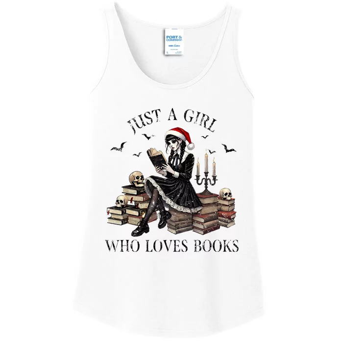 Just A Girl Who Loves Books Halloween Skeleton Christmas Ladies Essential Tank