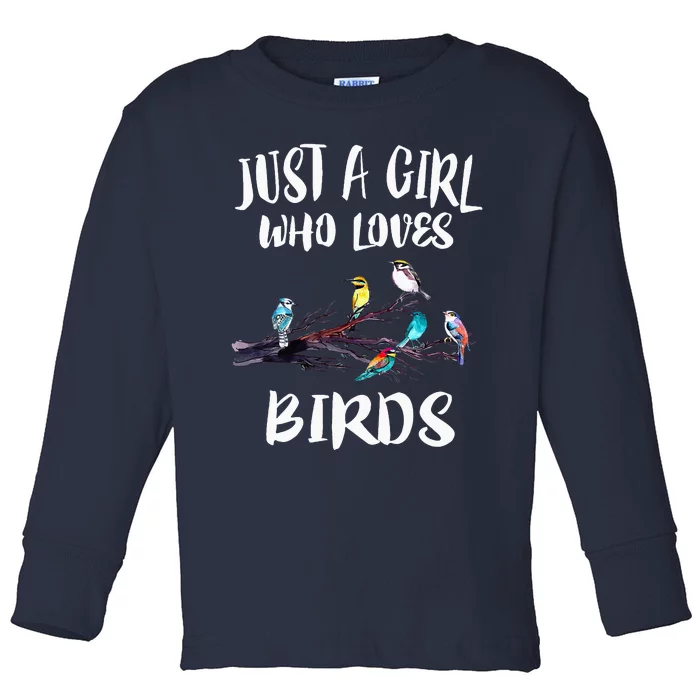 Just A Girl WhoLoves Birds Birding BirdWatching Gift Toddler Long Sleeve Shirt