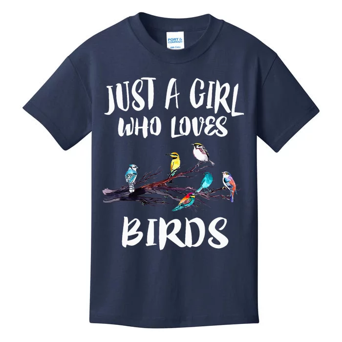 Just A Girl WhoLoves Birds Birding BirdWatching Gift Kids T-Shirt