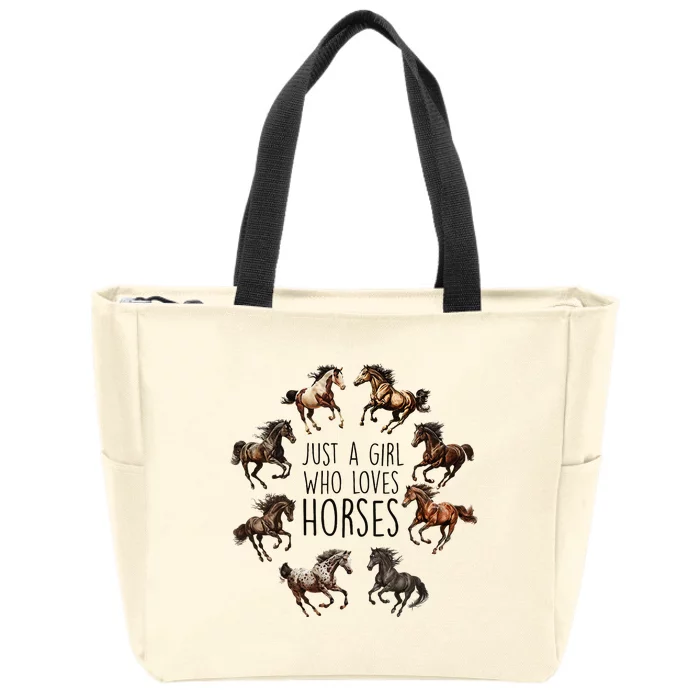 Just A Girl Who Loves Horses Horse Breeds Horseback Riding Zip Tote Bag