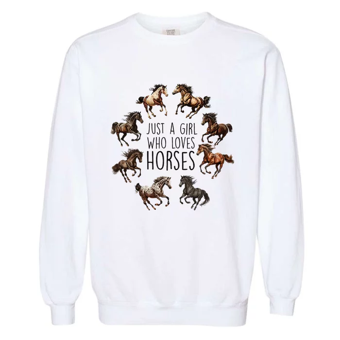 Just A Girl Who Loves Horses Horse Breeds Horseback Riding Garment-Dyed Sweatshirt