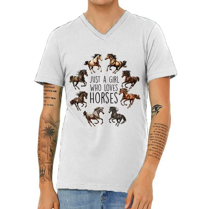 Just A Girl Who Loves Horses Horse Breeds Horseback Riding V-Neck T-Shirt