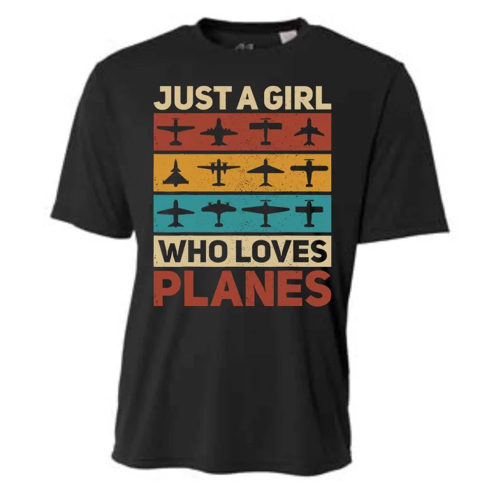 Just A Girl Who Loves Planes Pilot Plane Aviation Airplane Cooling Performance Crew T-Shirt