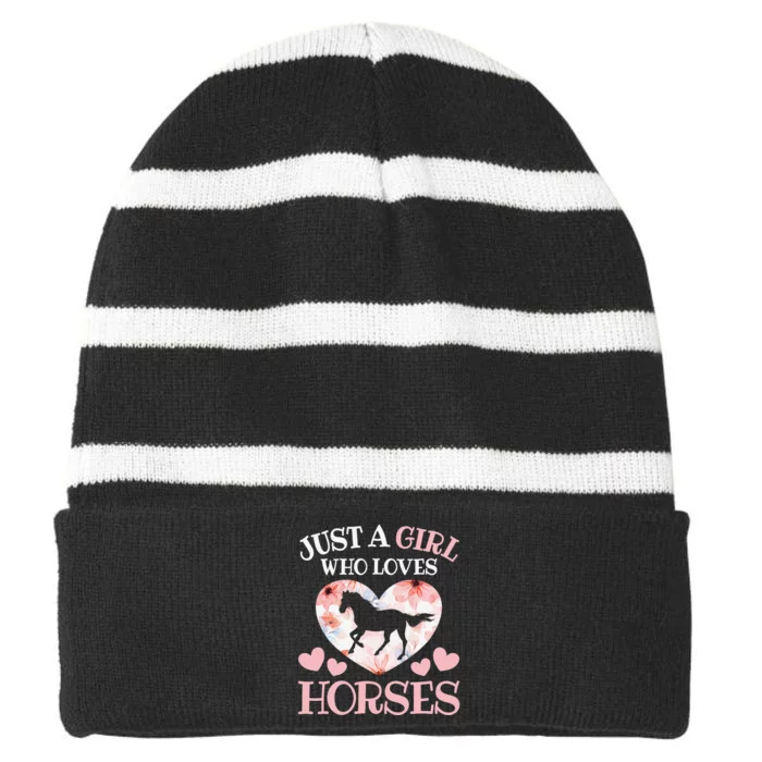 Just A Girl Who Loves Horses Horseback Riding Striped Beanie with Solid Band