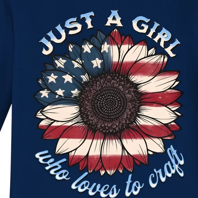 Just A Girl Who Love Craft America Flag Baby Long Sleeve Bodysuit