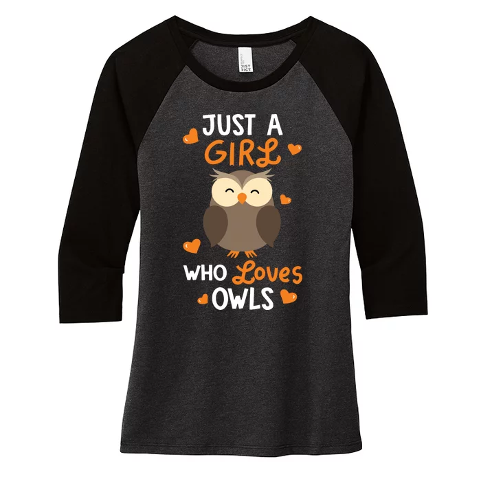 Just A Girl Who Loves Owls Cute Owl Lover Gifts Women's Tri-Blend 3/4-Sleeve Raglan Shirt