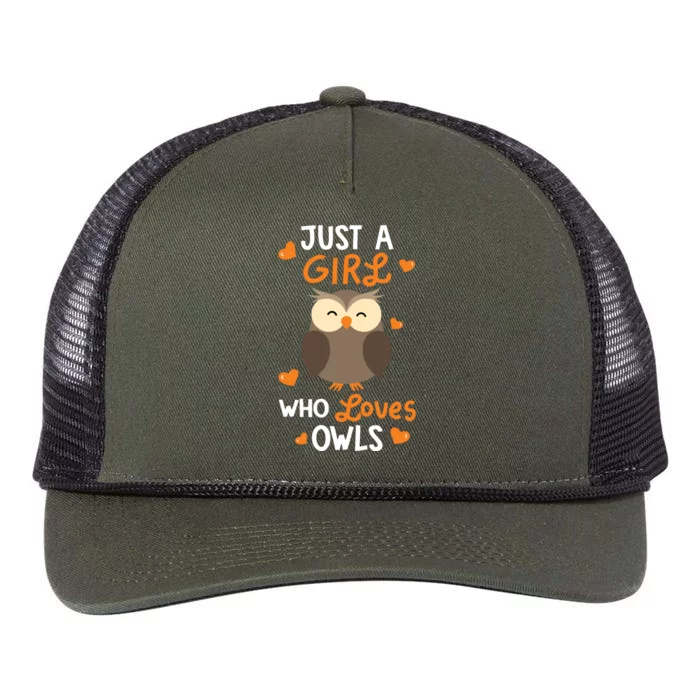 Just A Girl Who Loves Owls Cute Owl Lover Gifts Retro Rope Trucker Hat Cap