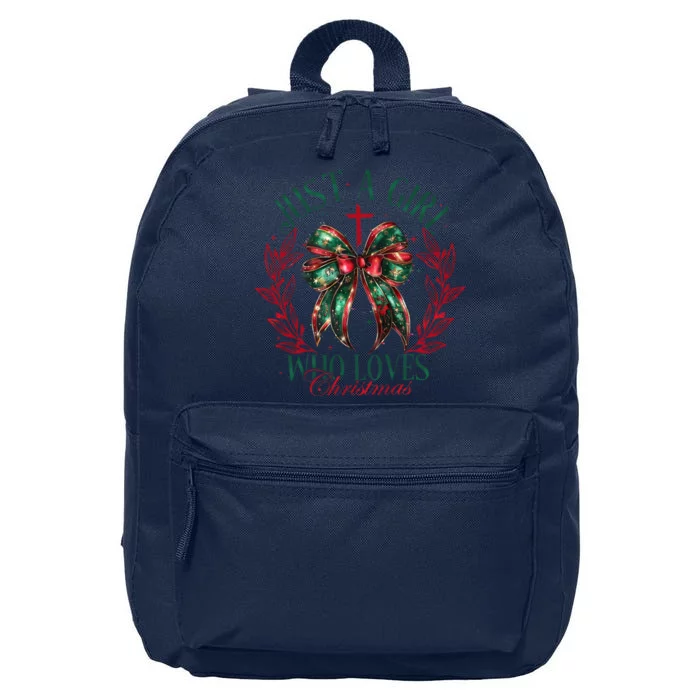 Just A Girl Who Loves Chrsitmas Coquette Bow 16 in Basic Backpack