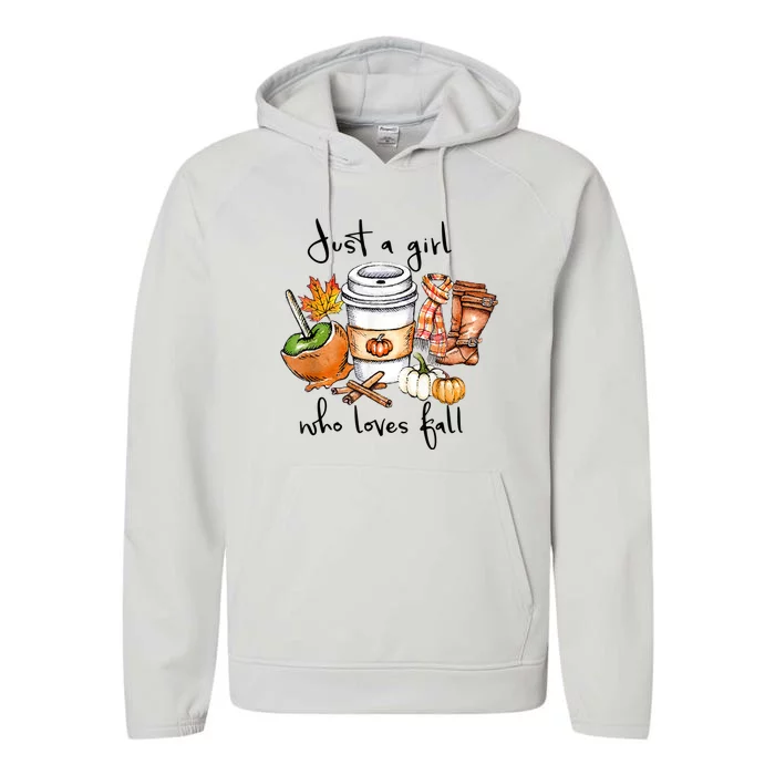 Just A Girl Who Loves Fall Pumpkin Coffee Lover Happy Thankgiving Performance Fleece Hoodie