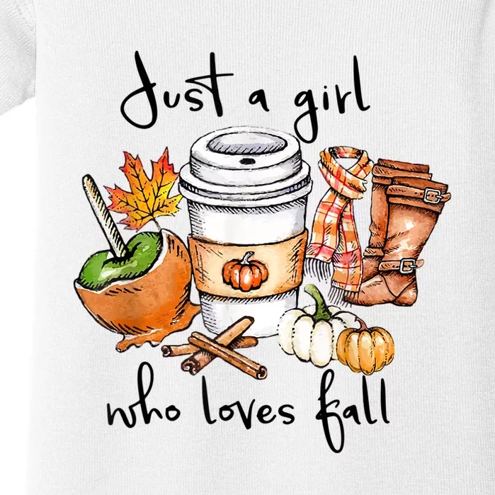 Just A Girl Who Loves Fall Pumpkin Coffee Lover Happy Thankgiving Baby Bodysuit