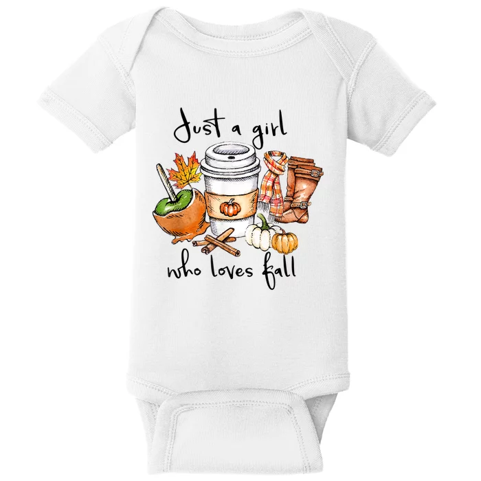 Just A Girl Who Loves Fall Pumpkin Coffee Lover Happy Thankgiving Baby Bodysuit