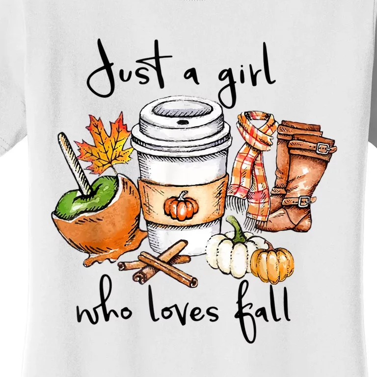 Just A Girl Who Loves Fall Pumpkin Coffee Lover Happy Thankgiving Women's T-Shirt