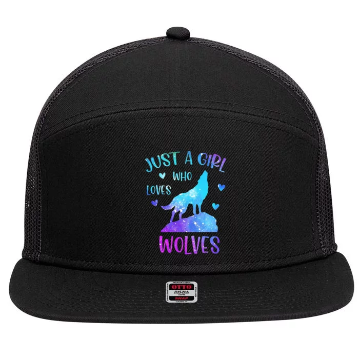 Just A Girl Who Loves Wolves Watercolor Cute Wolf 7 Panel Mesh Trucker Snapback Hat