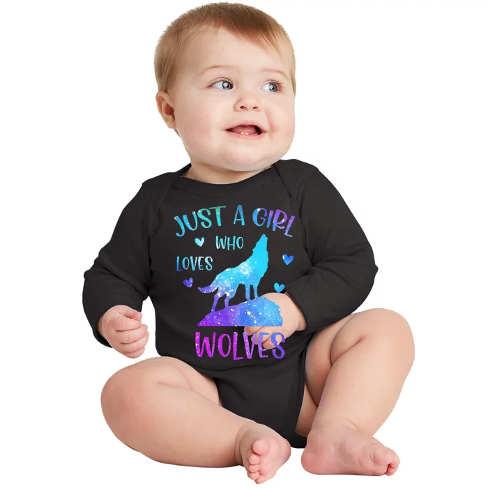 Just A Girl Who Loves Wolves Watercolor Cute Wolf Baby Long Sleeve Bodysuit