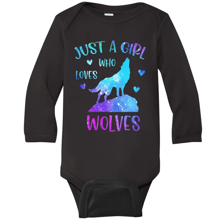 Just A Girl Who Loves Wolves Watercolor Cute Wolf Baby Long Sleeve Bodysuit