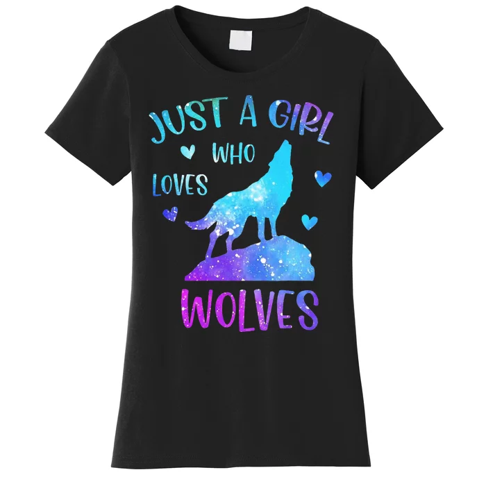 Just A Girl Who Loves Wolves Watercolor Cute Wolf Women's T-Shirt