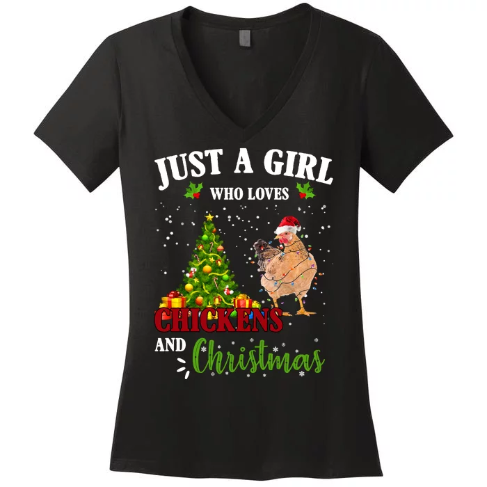 Just A Girl Who Loves Chickens And Christmas Women's V-Neck T-Shirt