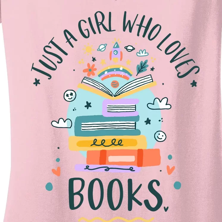 Just A Girl Who Loves Books Gifts For Book Worm Women's V-Neck T-Shirt