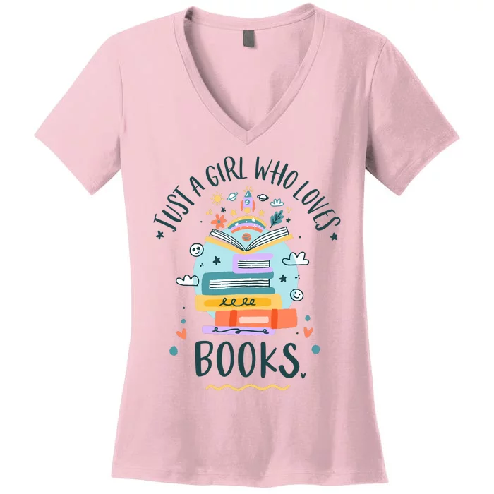 Just A Girl Who Loves Books Gifts For Book Worm Women's V-Neck T-Shirt