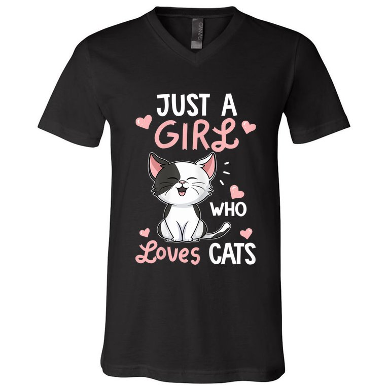 Just A Girl Who Loves Cats Tshirt Cute Cat Lover V-Neck T-Shirt