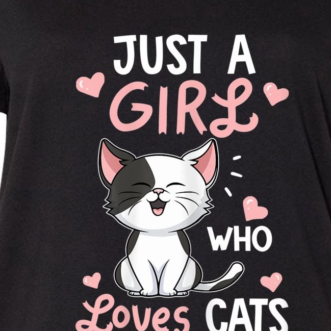 Just A Girl Who Loves Cats Tshirt Cute Cat Lover Women's V-Neck Plus Size T-Shirt