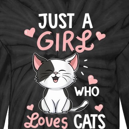 Just A Girl Who Loves Cats Tshirt Cute Cat Lover Tie-Dye Long Sleeve Shirt