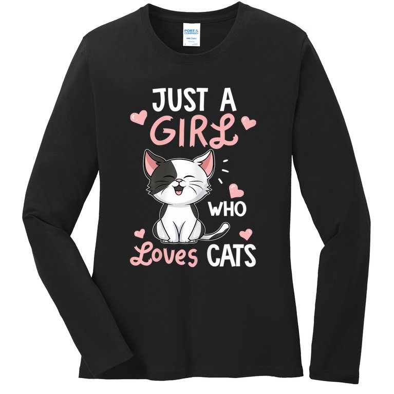 Just A Girl Who Loves Cats Tshirt Cute Cat Lover Ladies Missy Fit Long Sleeve Shirt