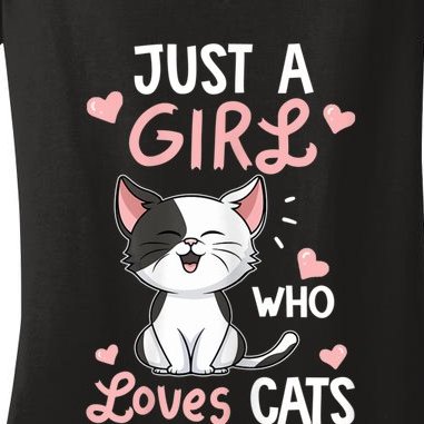 Just A Girl Who Loves Cats Tshirt Cute Cat Lover Women's V-Neck T-Shirt