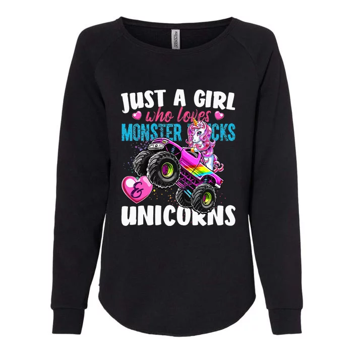 Just A Girl Who Loves Monster Trucks And Unicorns Womens California Wash Sweatshirt