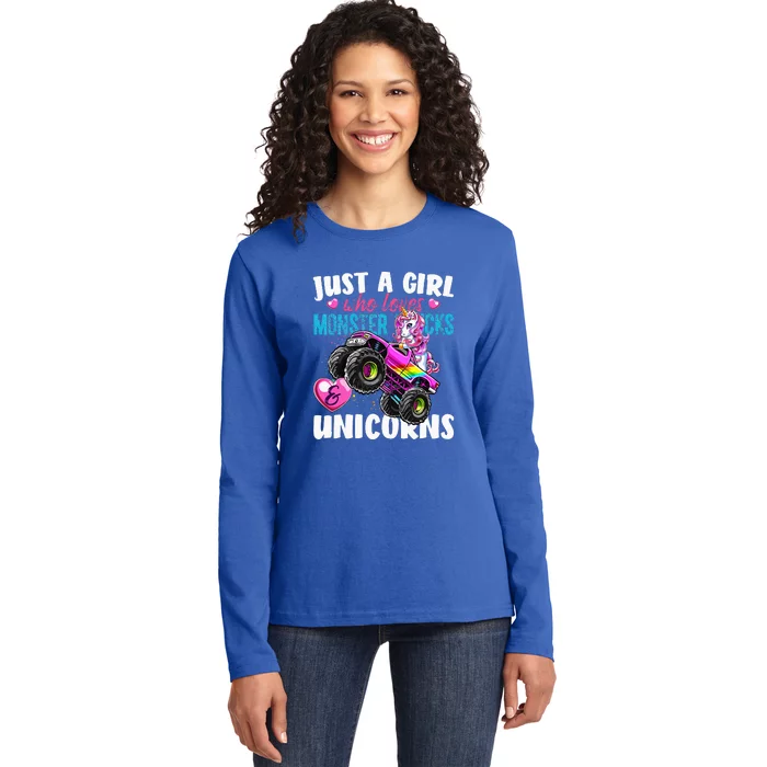 Just A Girl Who Loves Monster Trucks And Unicorns Ladies Long Sleeve Shirt