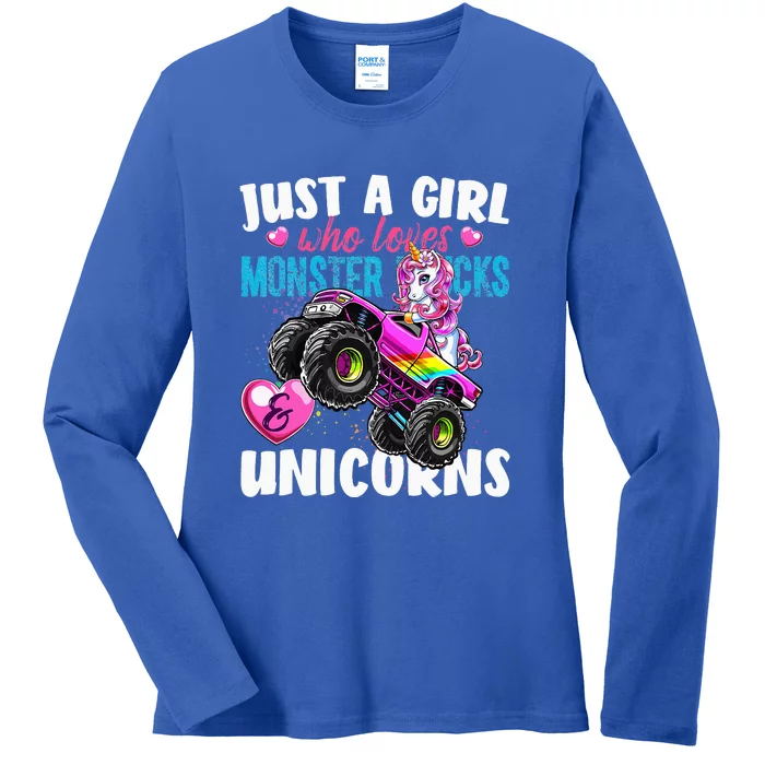 Just A Girl Who Loves Monster Trucks And Unicorns Ladies Long Sleeve Shirt