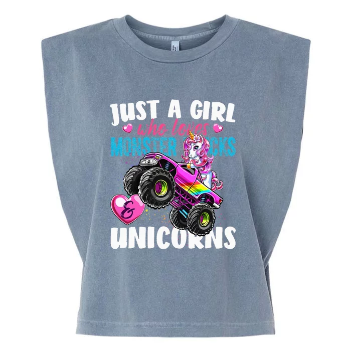 Just A Girl Who Loves Monster Trucks And Unicorns Garment-Dyed Women's Muscle Tee