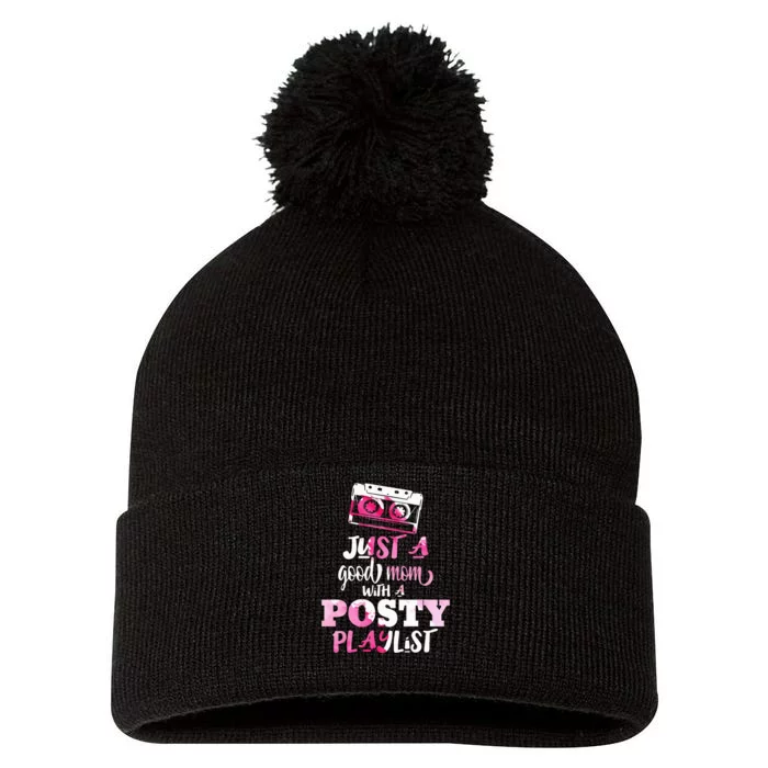 Just a Good Mom with a Posty Play List Pom Pom 12in Knit Beanie