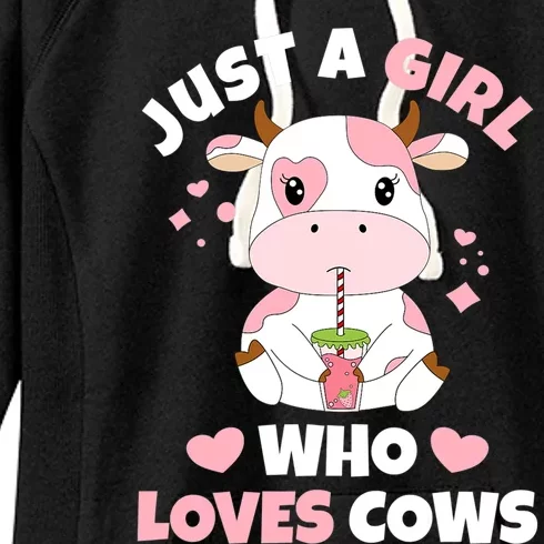 Just A Girl Who Loves Cows Cute Strawberry Cow Cowgirl Print Women's Fleece Hoodie